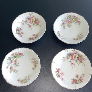 Vintage white small plates with pink floral pattern trimmed in gold
